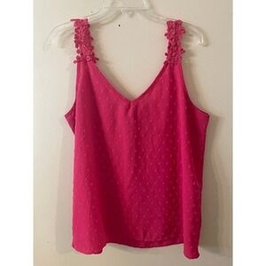 Shein‎ Pink Sleeveless Tank Top Crochet Trim V-Neck Women's Size XL